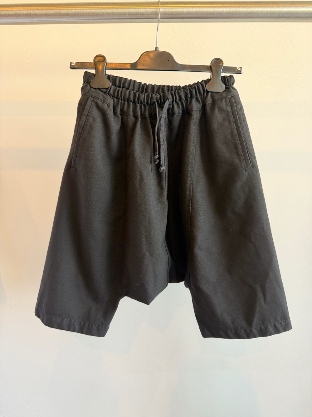 Comme Des Garçons Drop Crotch Wool Black Shorts Size S